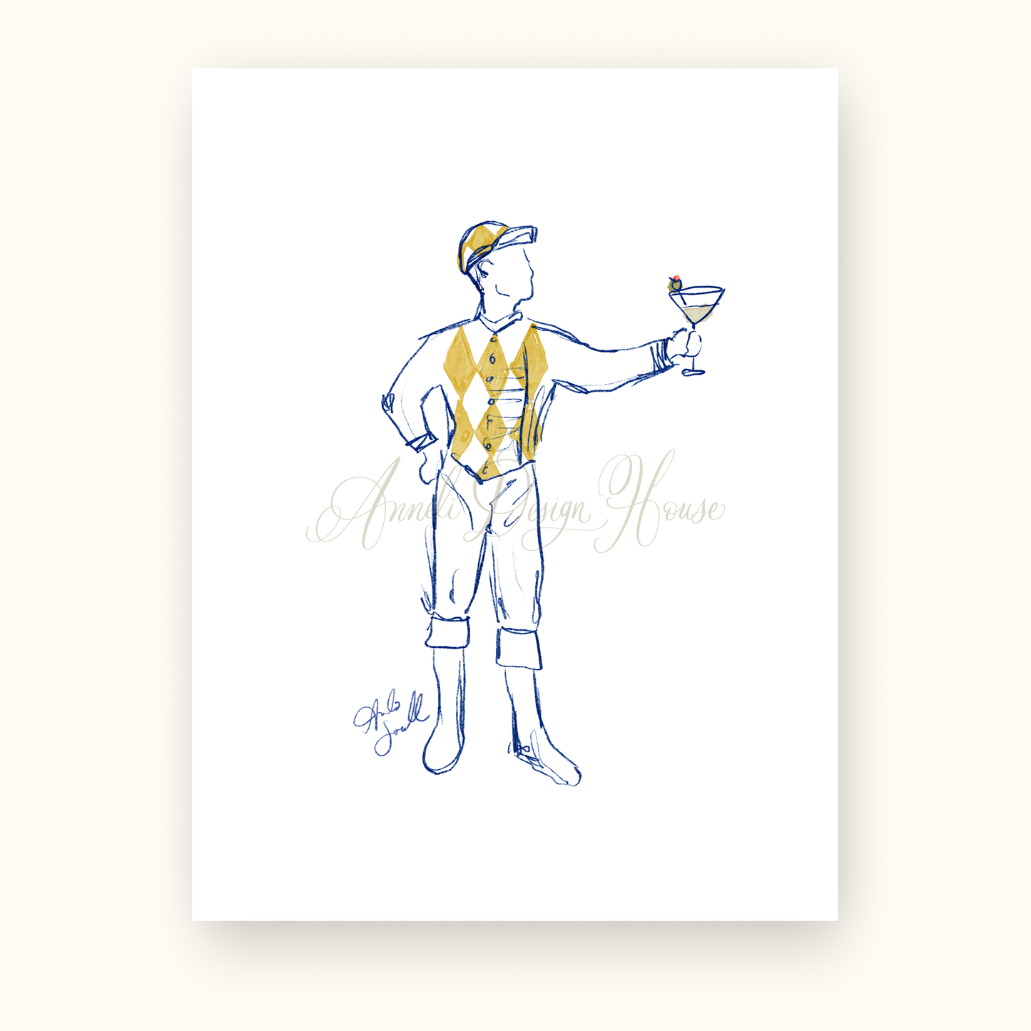 8"x10" Gold Martini Jocktail Print